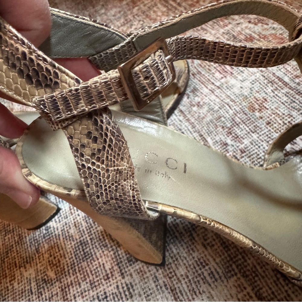 Gucci Women's Vintage Python Leather Strappy Sandals Wood Block Heels 7.5 - Picture 7 of 11